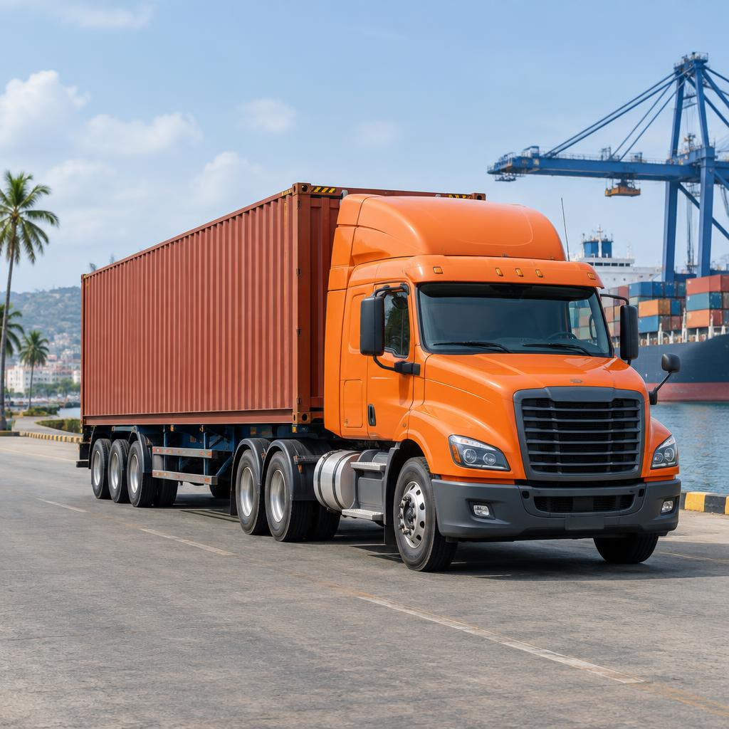 Camion de transport de marchandises dans un port